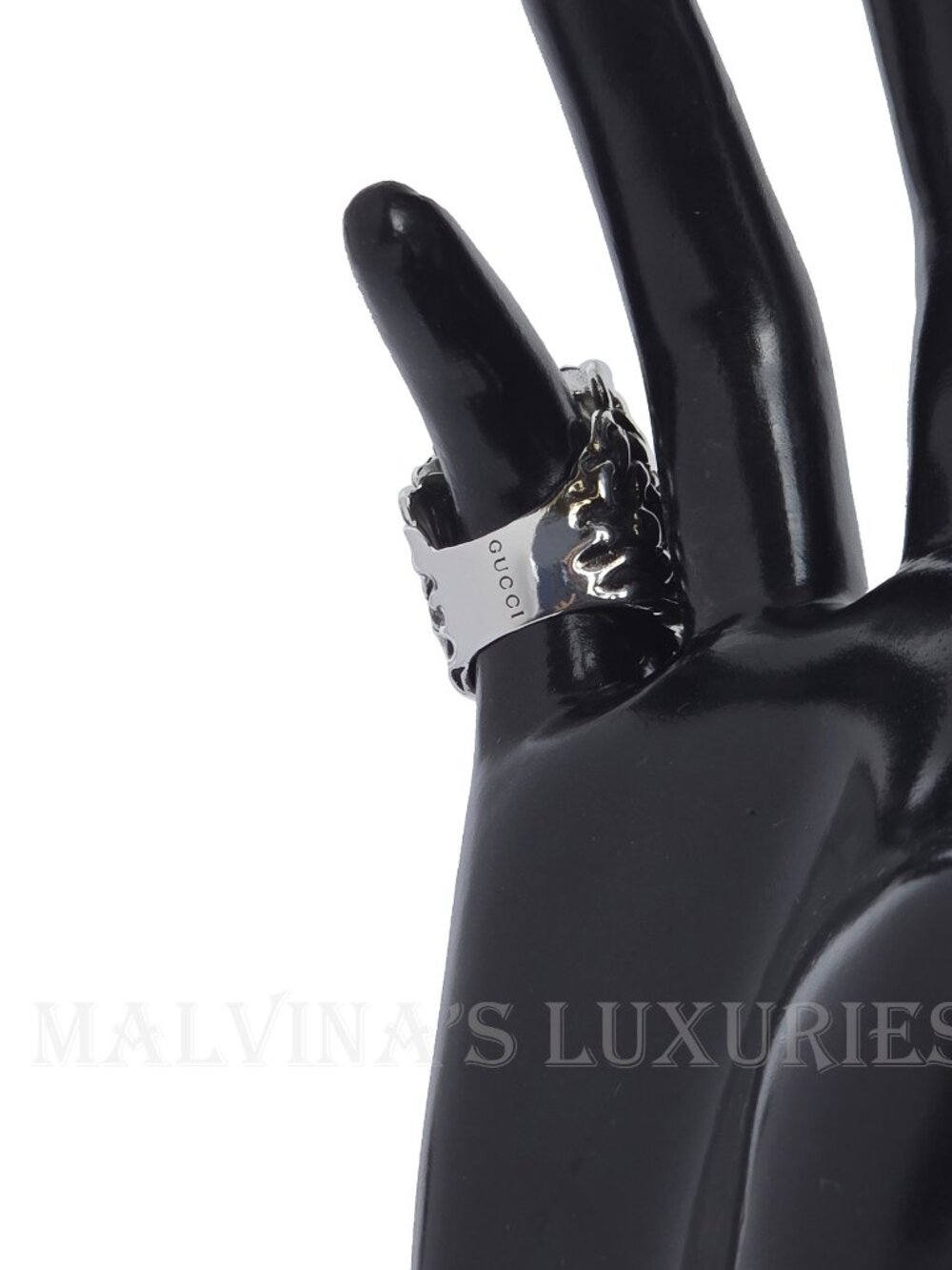 GUCCI RING LION HEAD GEM EMBELLISHED AGED METAL BAND UNISEX sz 8 US 4 1/2 - Picture 6 of 16